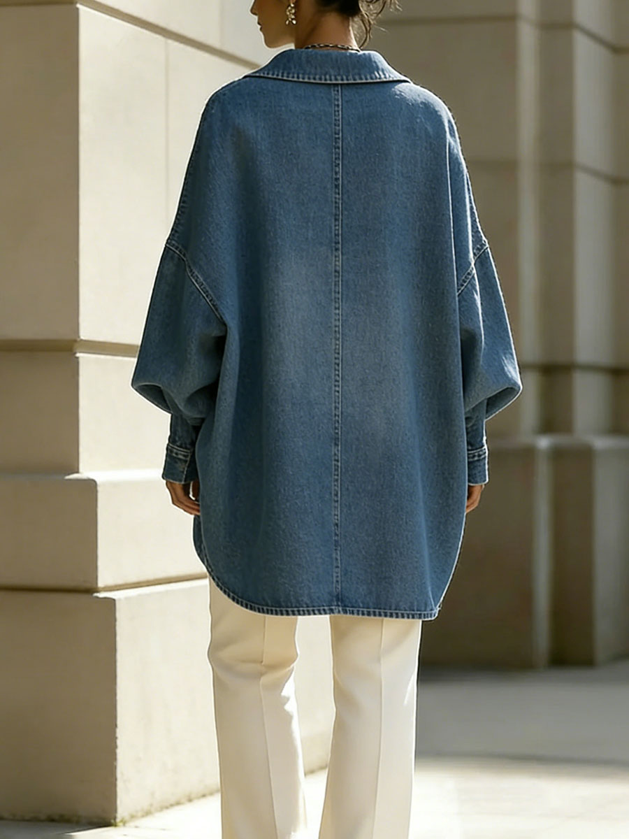 Buttoned Solid Color Long Sleeves Loose Lapel Blouses&Shirts Tops