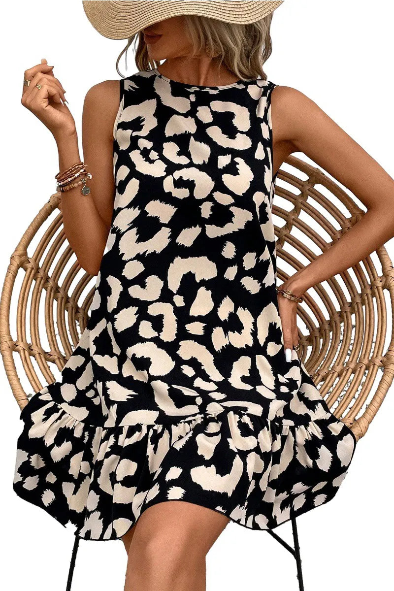 Ladies' Round Neck Strap Spliced Casual Dress