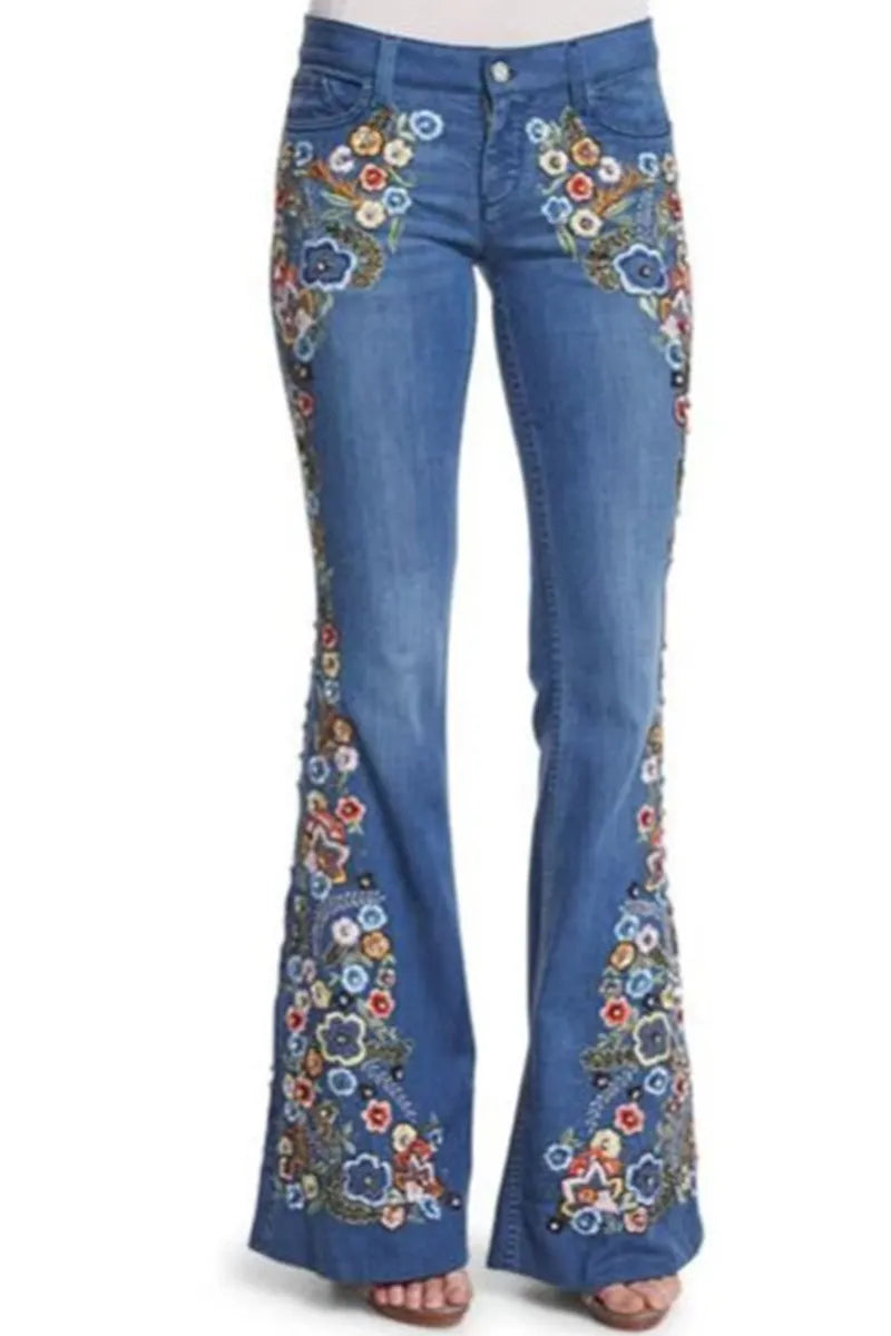 Women's Statement Floral Embroidered Flare Jeans