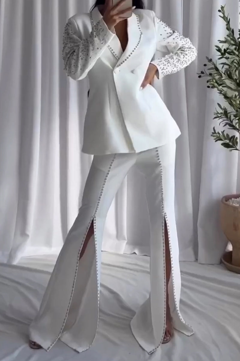 Women's Collar Studded Diamond Jacket or Split Pants