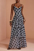 Women's Suspender Waist Cinching Printed Patchwork Elegant Casual Dress