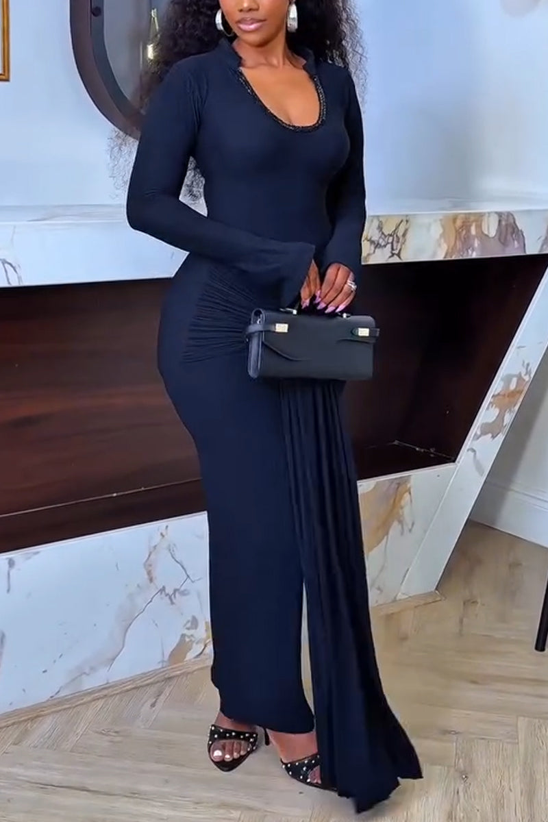 Women's U-neck Patchwork Slim Fit Elegant Temperament Dress