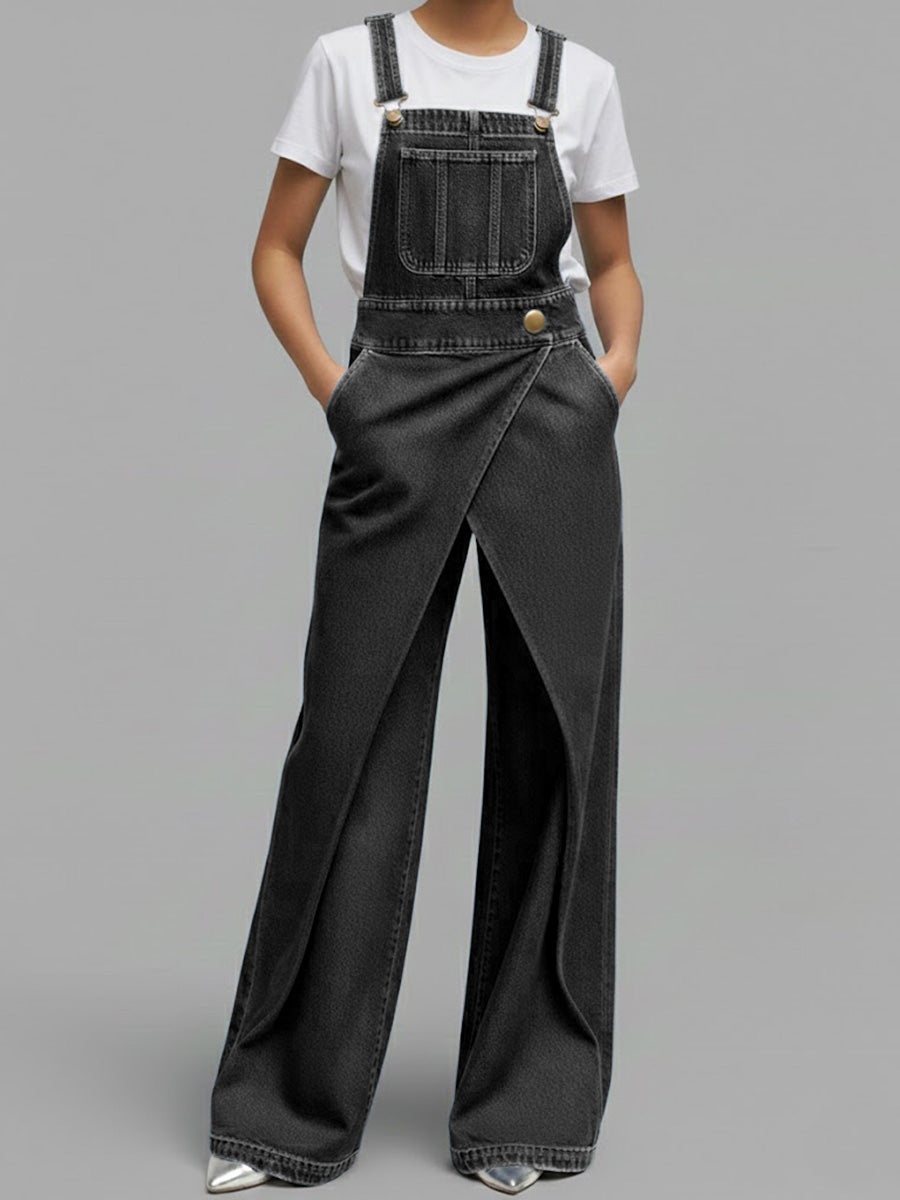 Women's Sleeveless Casual Loose Denim Wide-leg Jumpsuit With Suspenders