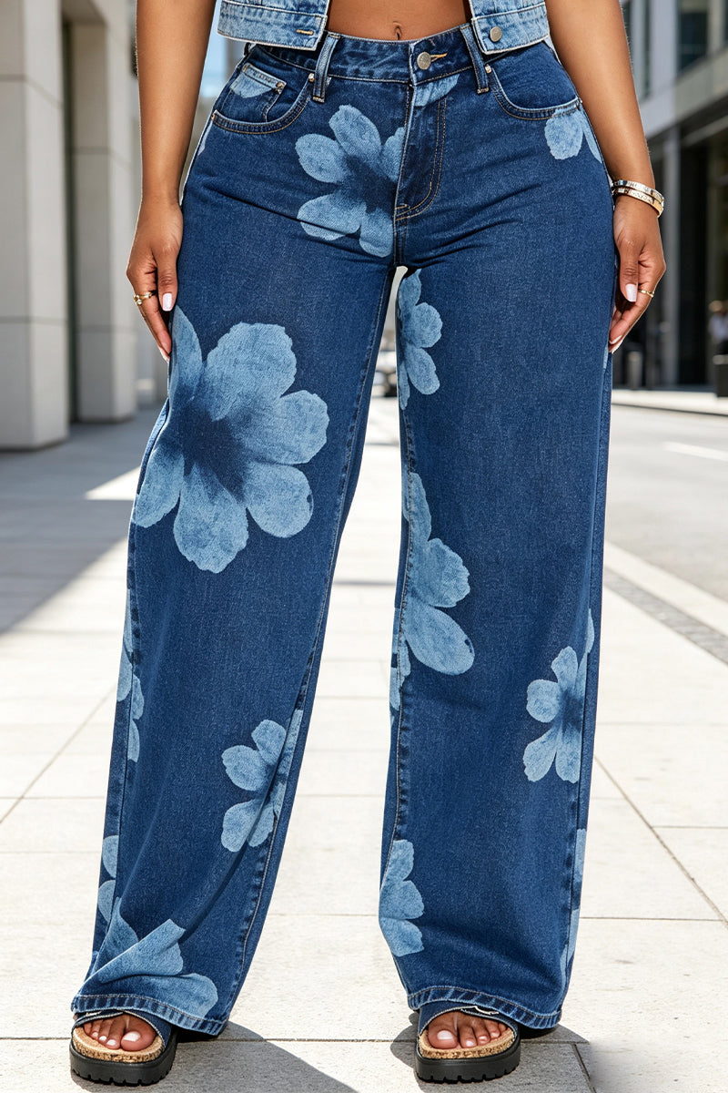 Women's Casual Printed Wide Leg Jeans