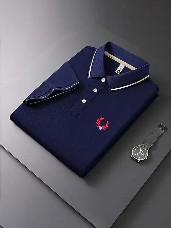 Men's Business Casual Logo Button Short Sleeve Polo Shirt