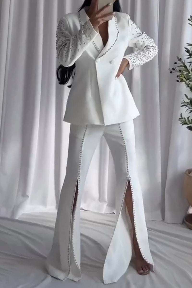 Women's Collar Studded Diamond Jacket or Split Pants