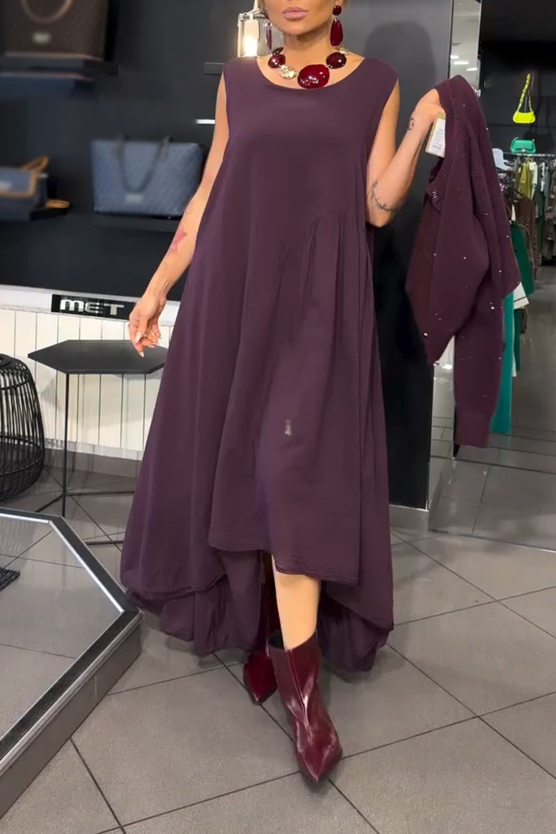 Women's Elegant Casual Round Neck Solid Color Dress or Knitted Cardigan