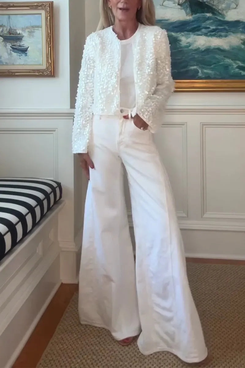 Women's Elegant Temperament Sequined Cardigan or Flared Pants