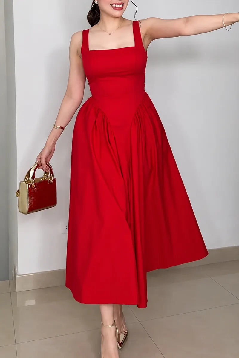 Women's Elegant Bow Lace-Up A-Line Midi Dress