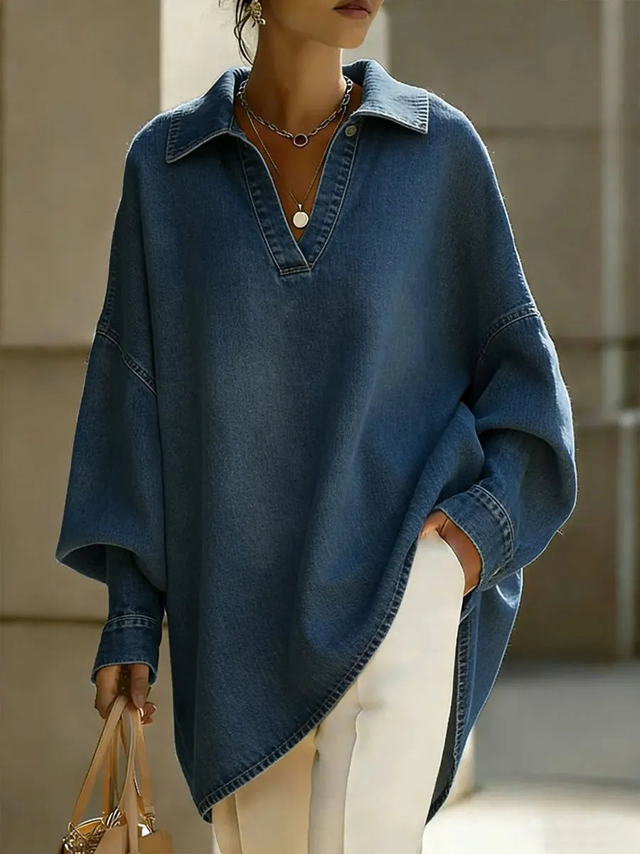 Buttoned Solid Color Long Sleeves Loose Lapel Blouses&Shirts Tops