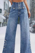 Women's Casual Wide Leg Jeans With Button Slits