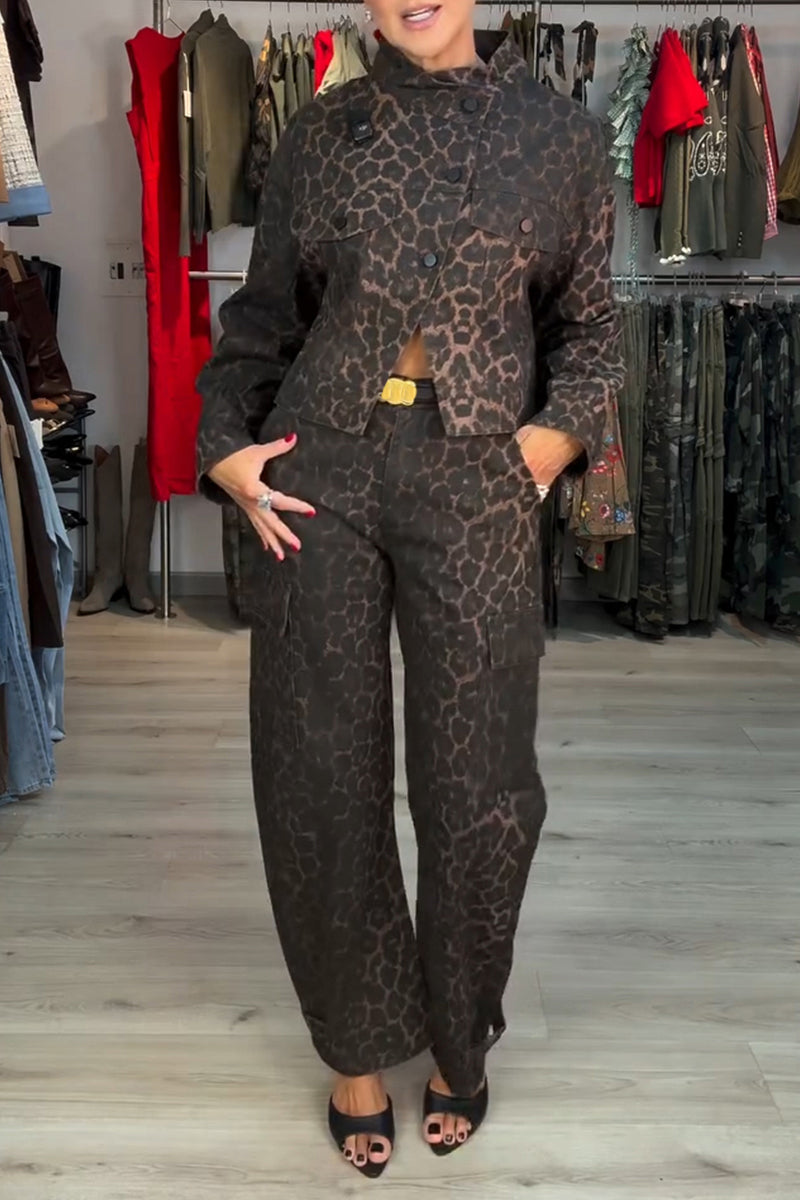 Women's Casual Leopard Loose Jacket or Cargo Pants
