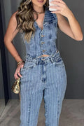 Women's Casual V-Neck Denim Vest or Skinny Jeans