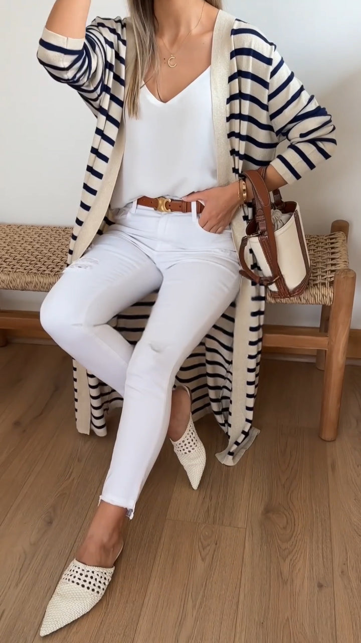 Women Striped Casual Long Cardigan