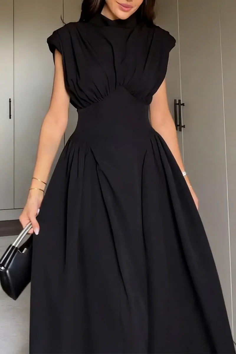 Women's Elegant Waist Defined Pleated A Line Dress
