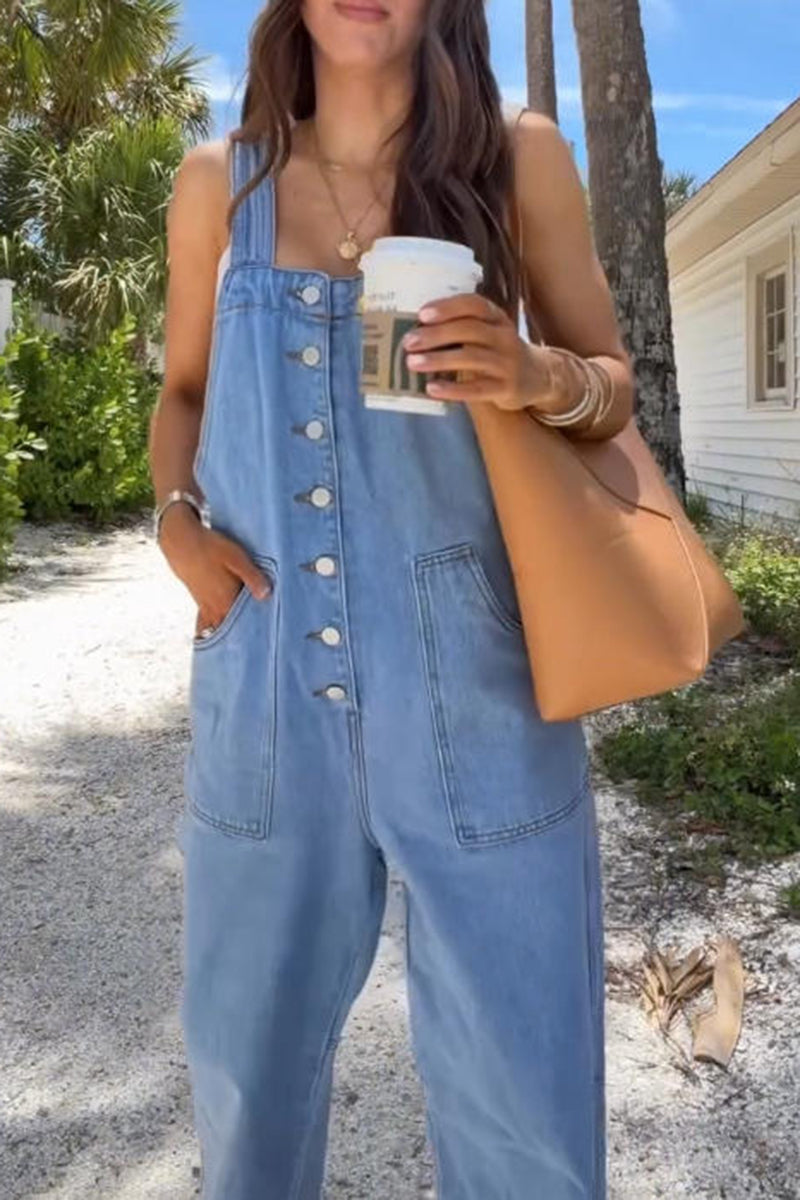 Women's Casual Adjustable Strap Loose Denim Jumpsuit