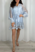 Women Elegant and Casual Satin Lace Shirt Dress