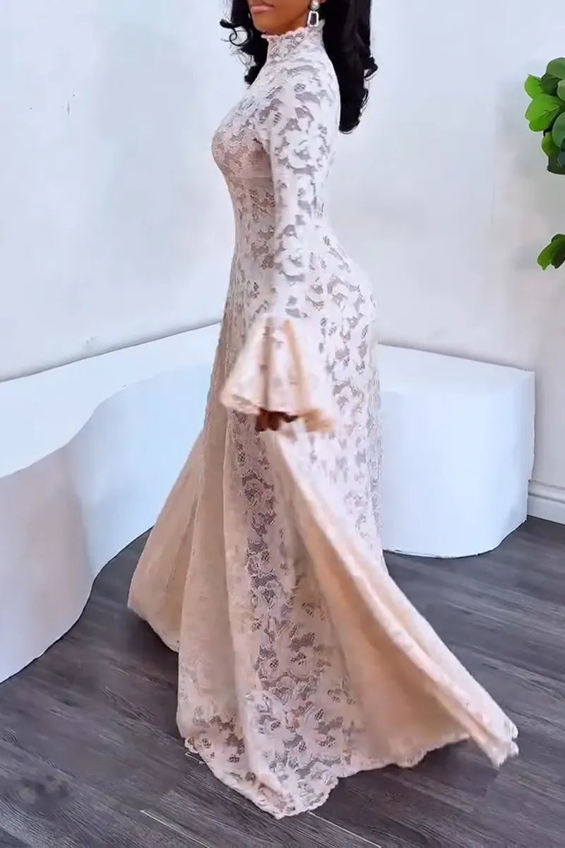 Women's Elegant Flare Sleeve Lace Maxi Dress