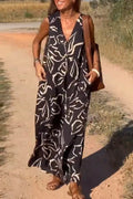 Women's V-neck Sleeveless Printed Loose Casual Dress