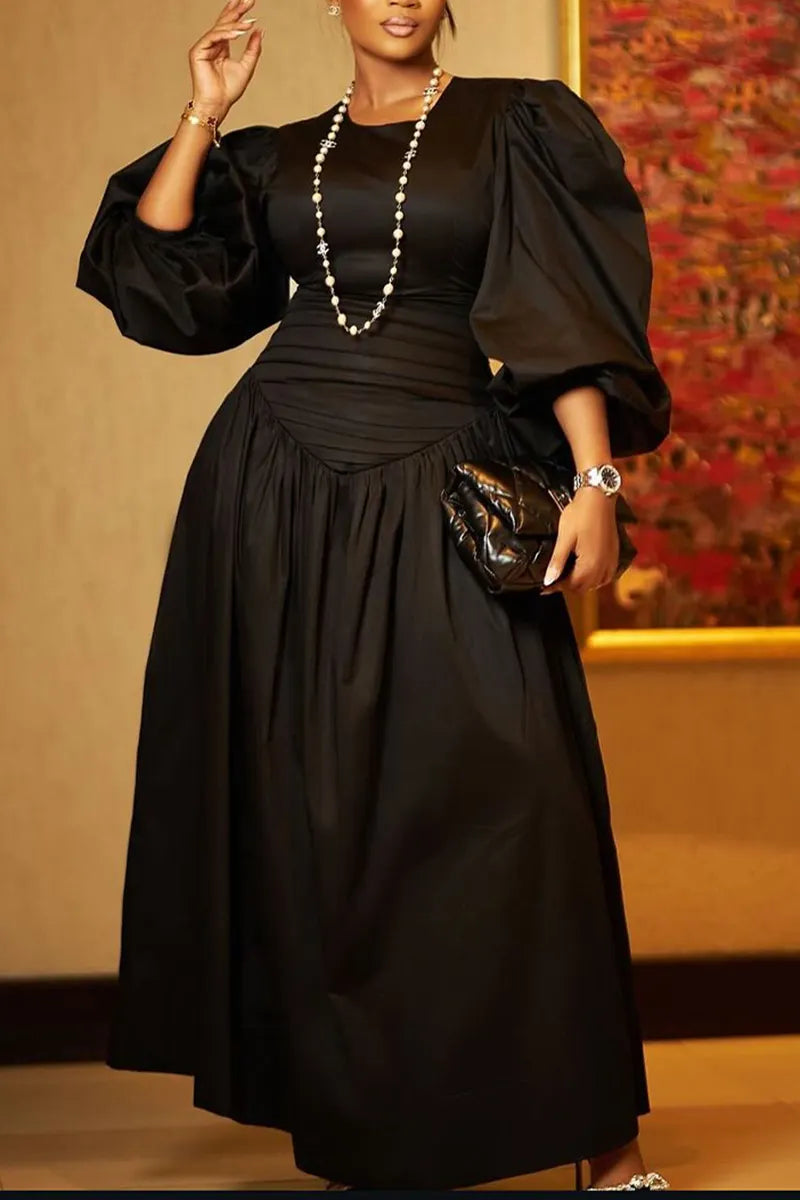 Women's Fashion Gigot Sleeve Pleated Hem Dress