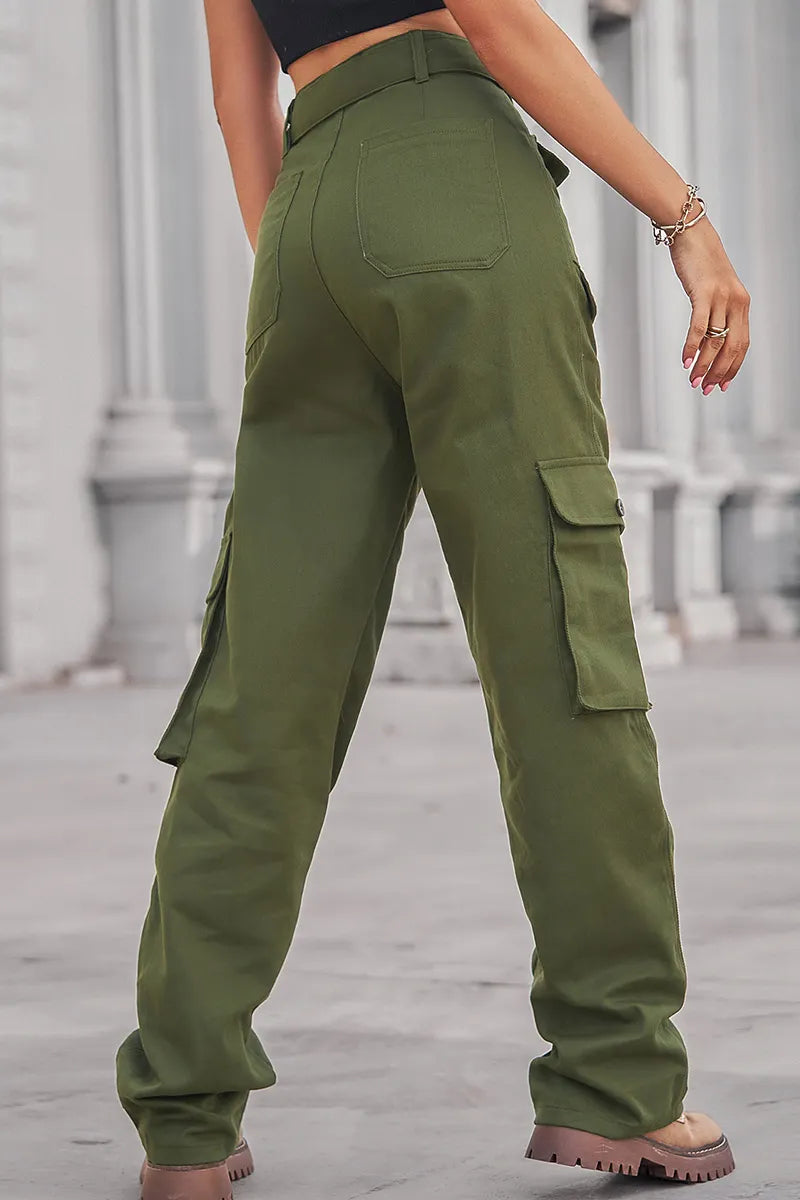Women's Waistband Multi Pocket Utility Cargo Jeans