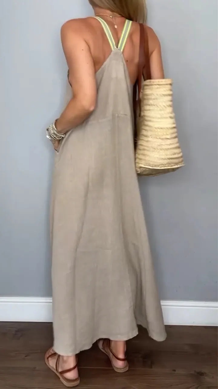 Ladies' Suspender Cotton Linen Loose Casual Dress
