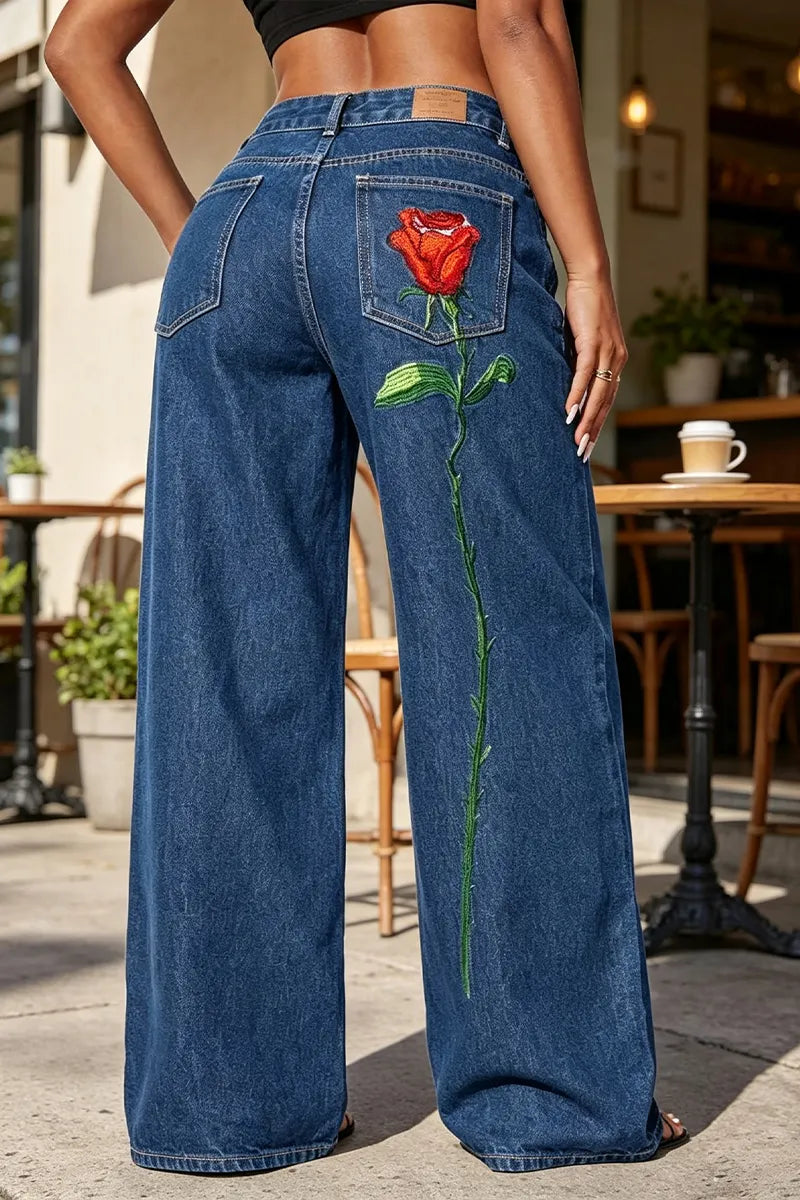 Women's Flower Embroidered Casual Jeans