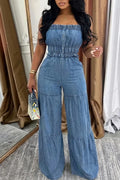 Women's Casual Strapless Denim Jumpsuit