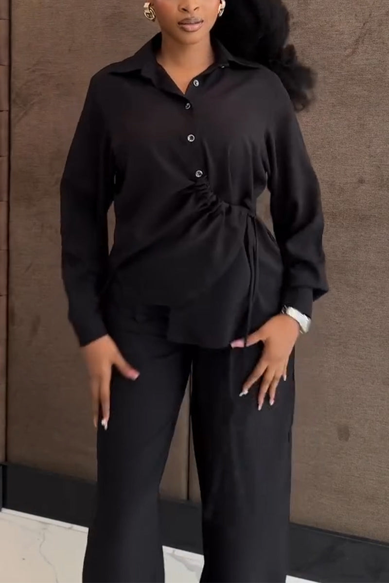 Women's Collar Tie Top+ Pants Casual Suit