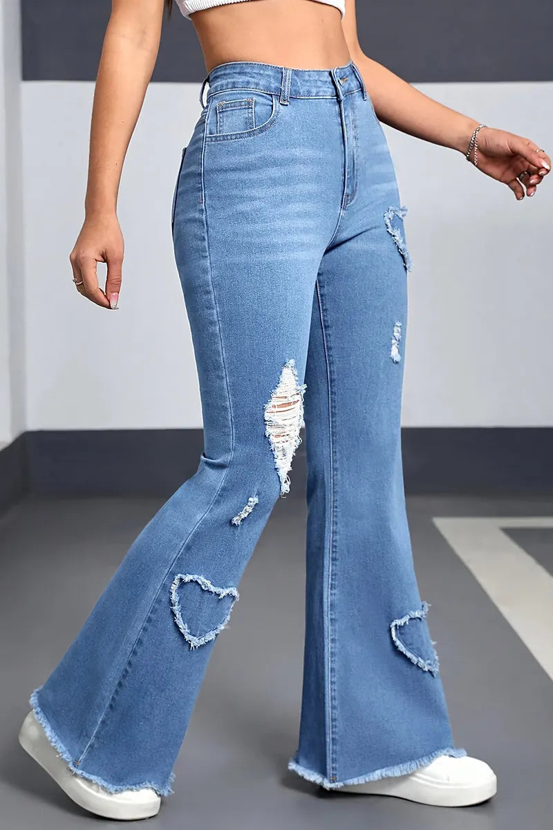 Trendy Flared Heart-Detail Jeans For Women