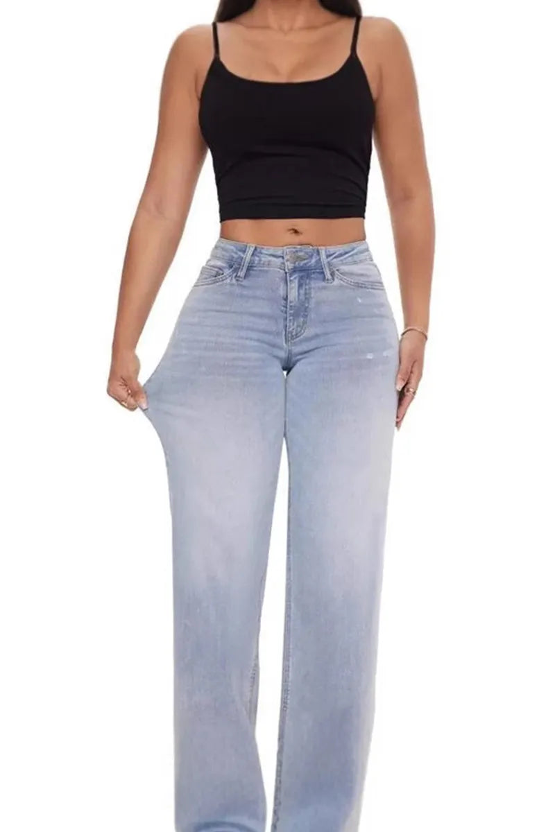 Women's Casual High Rise Lifting Washed Jeans