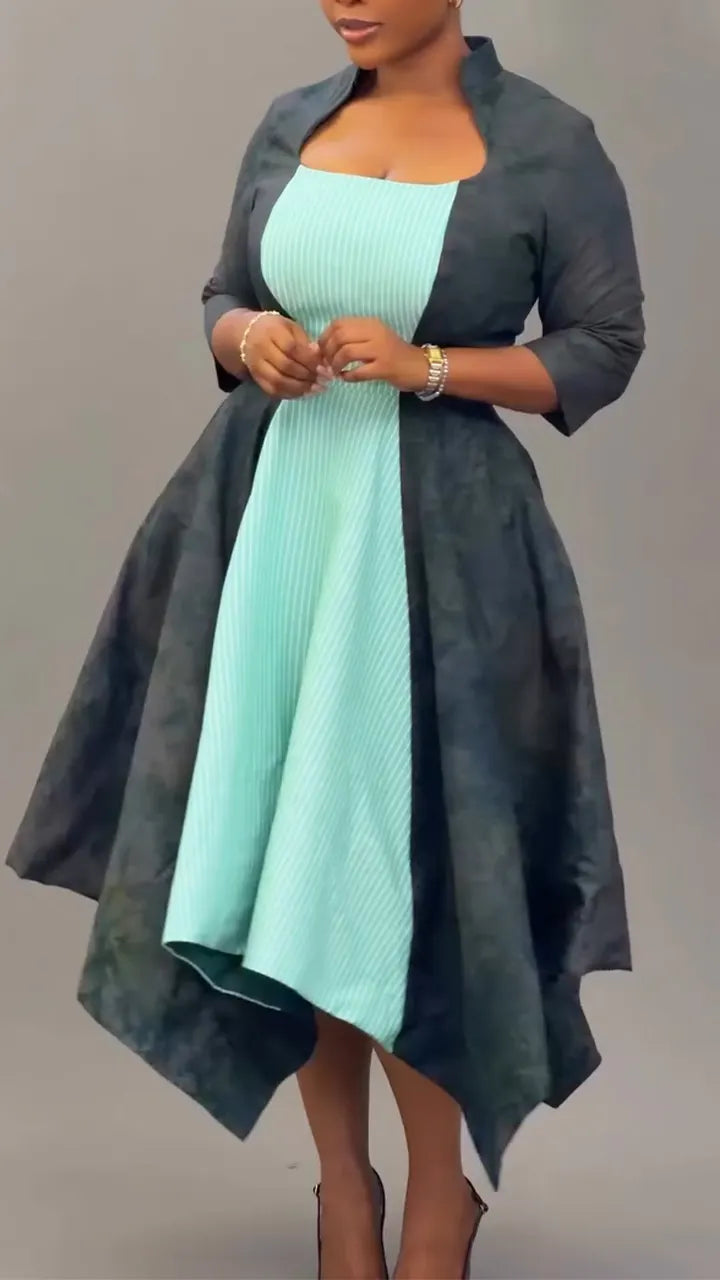Women Stand Up Collar Patchwork Irregular Temperament Casual Dress