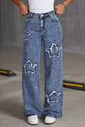 Casual Star Fringe Straight Leg Washed Jeans