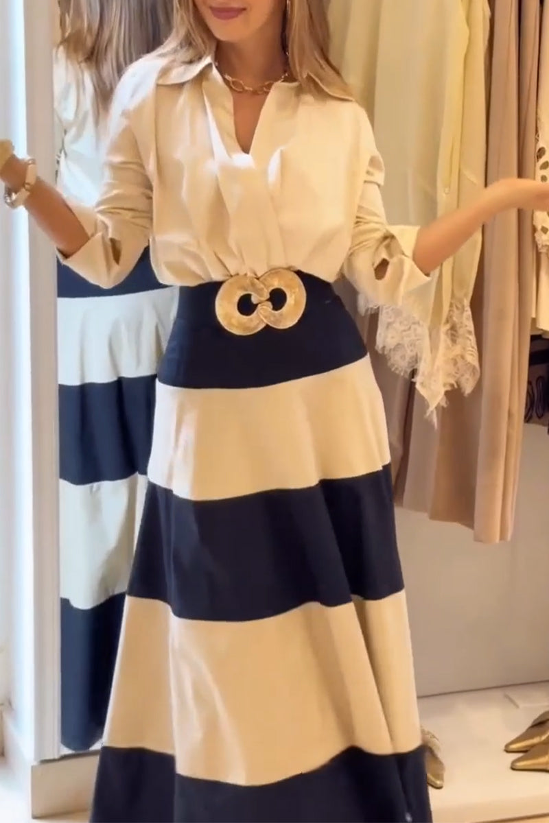 Women's Elegant Casual Collar Shirt or Contrasting Half Skirt