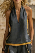 Women's Casual Loose Color Block Top&Loose Fit Casual Color-Block Trousers