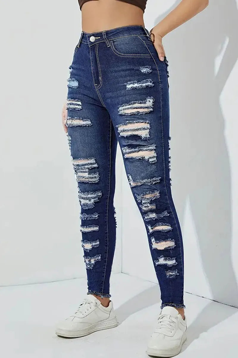 Women's Distressed Hem Stretch Skinny Jeans
