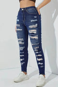 Women's Distressed Hem Stretch Skinny Jeans