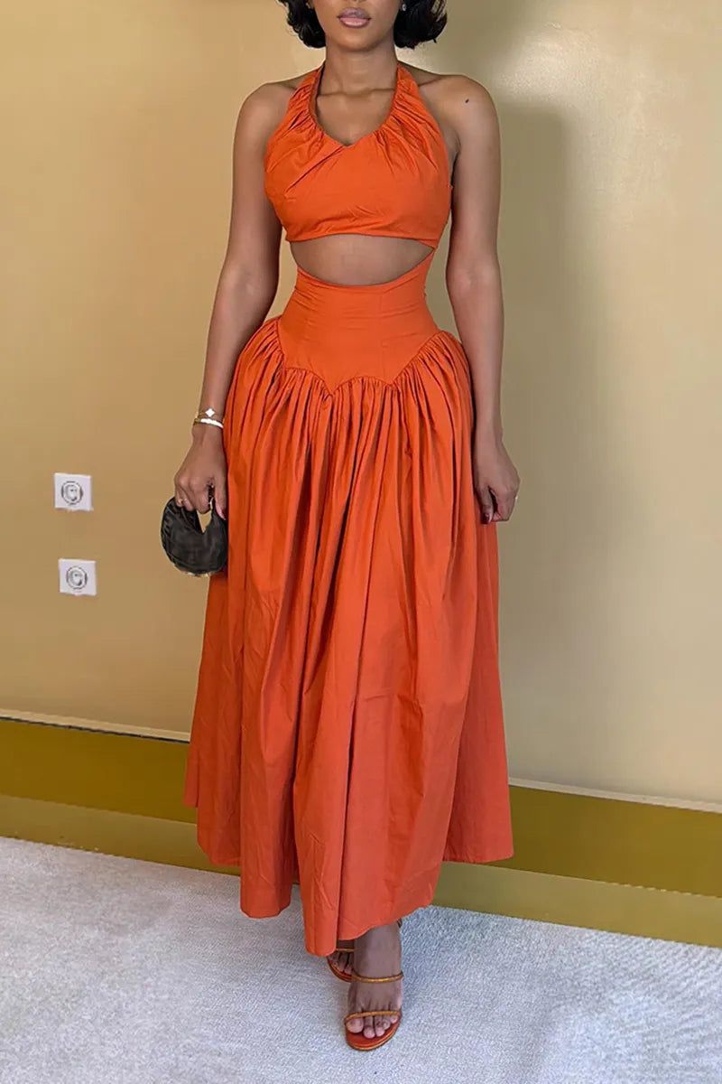 Women's Elegant Halter Cami A Line Skirt Set