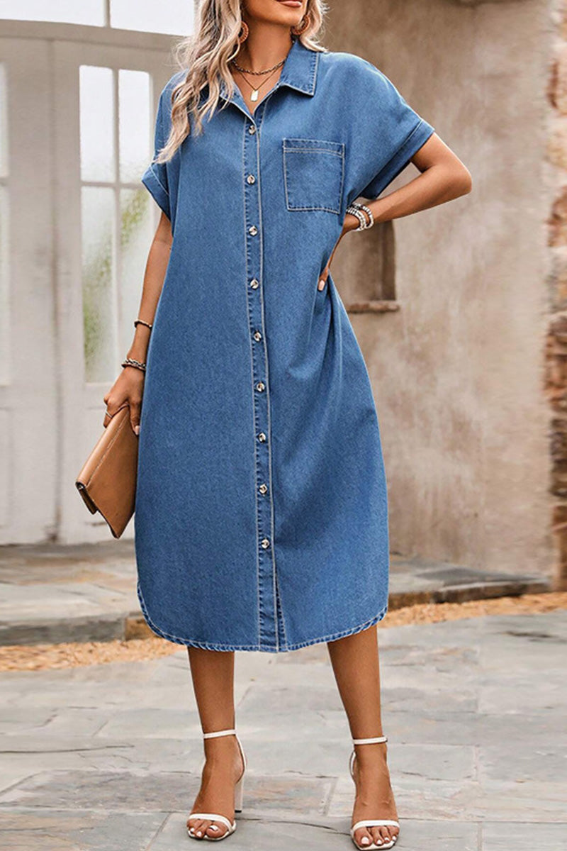 Women Single-breasted Loose Lazy Style Temperament Slim Long Dress