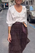 Women's Elegant and Casual Round Neck Spliced Top or Spliced Multi-layer Skirt