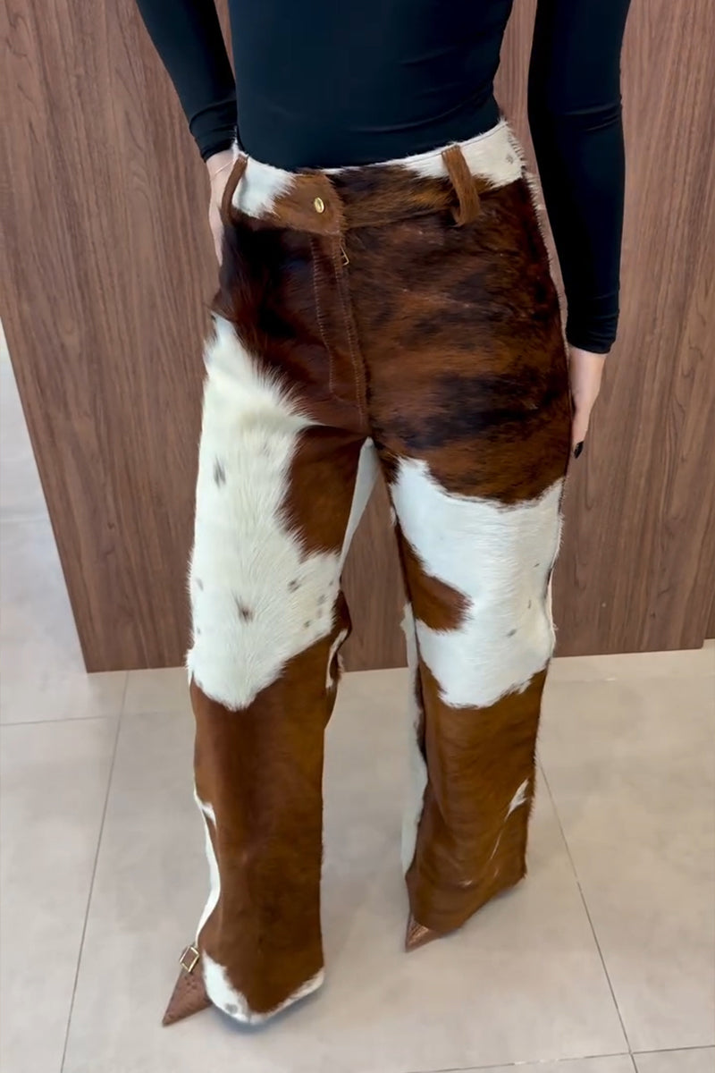 Women's Fashion Plush Cow Print Wide Leg Pants