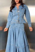 Women's Fashion Waist Cinching Tie Denim Jacket or Patchwork Skirt