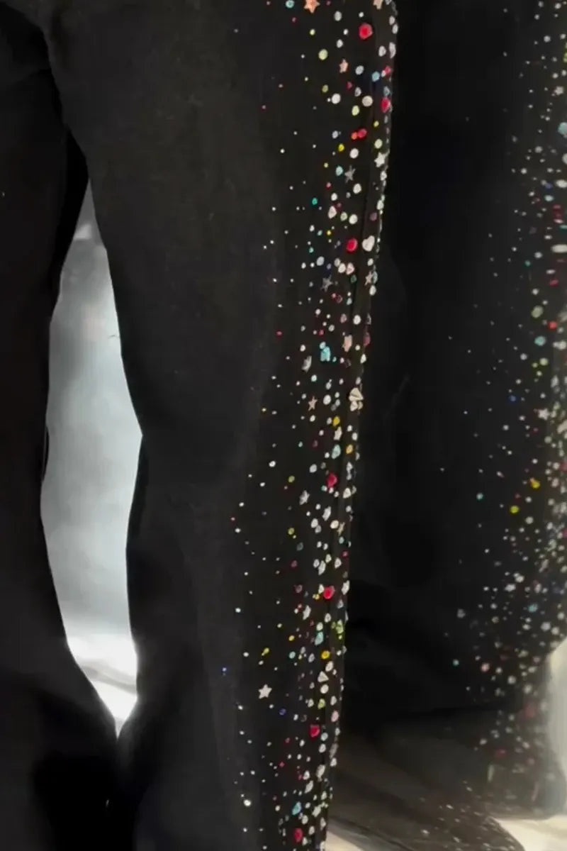 Women's Casual Rhinestone Wide Leg Jeans