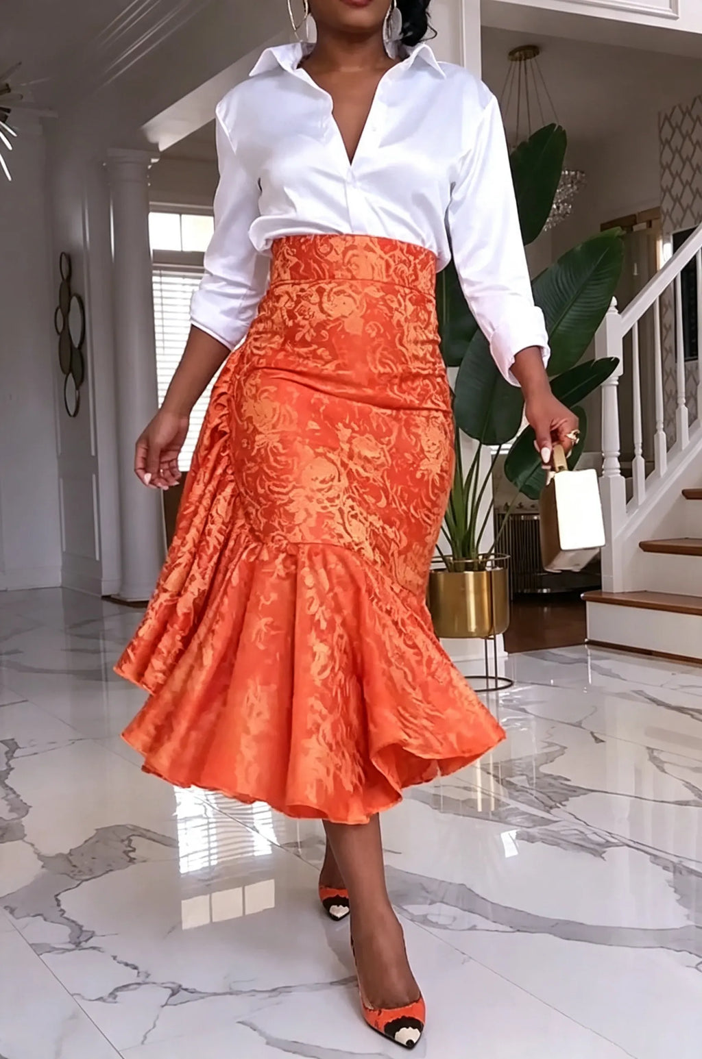 Women's Elegant Commuter Shirt or Textured Mermaid Skirt