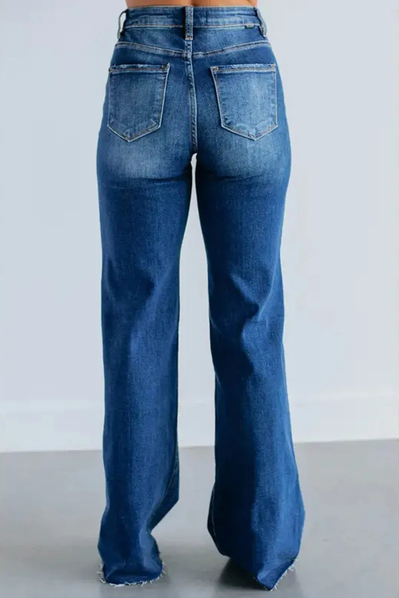 Women's Fashionable Comfort Ripped Wide Leg Jeans
