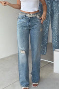Women's Hot Stamping Rhinestone Scratch Washed Casual Jeans