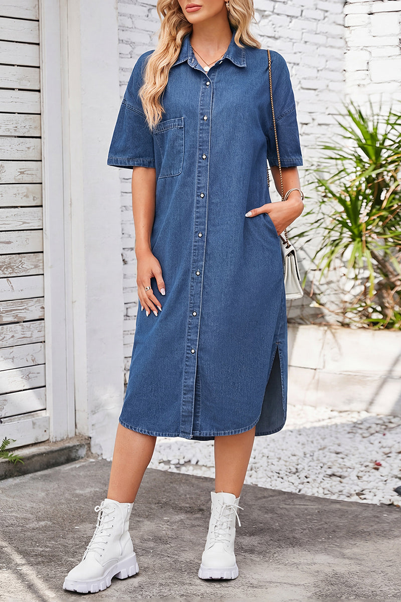 Women's Casual Loose Denim Short Sleeve Dress