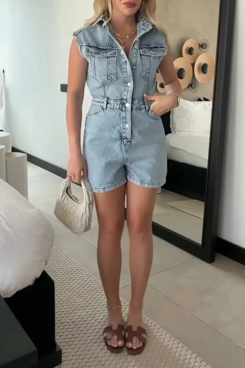 Women's Casual Sleeveless Denim Jumpsuit