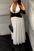 Women's Elegant Halter Maxi Dress With Contrast Trim
