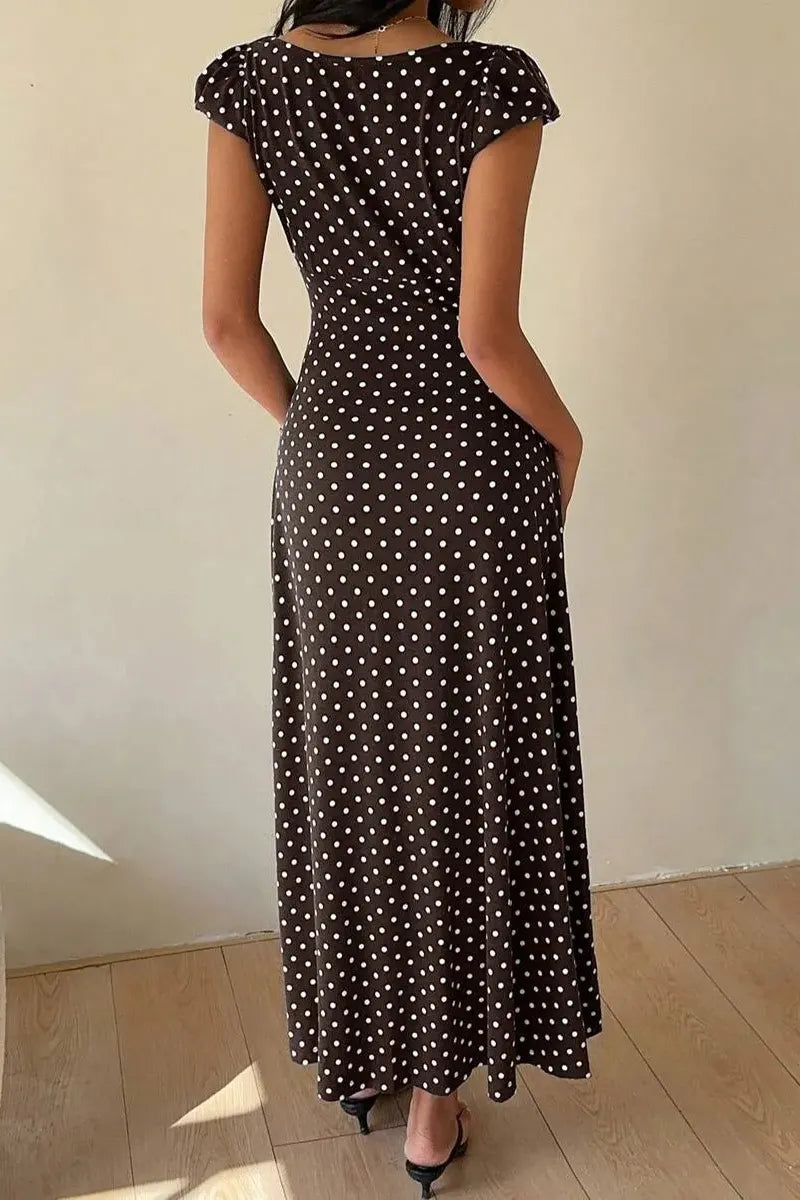 Women's Elegant Lace Patchwork Collar Polka Dot Dress